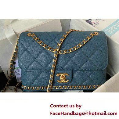 Chanel Grained Calfskin & Gold-Tone Metal Chain Flap Bag AS4489 Blue 2023